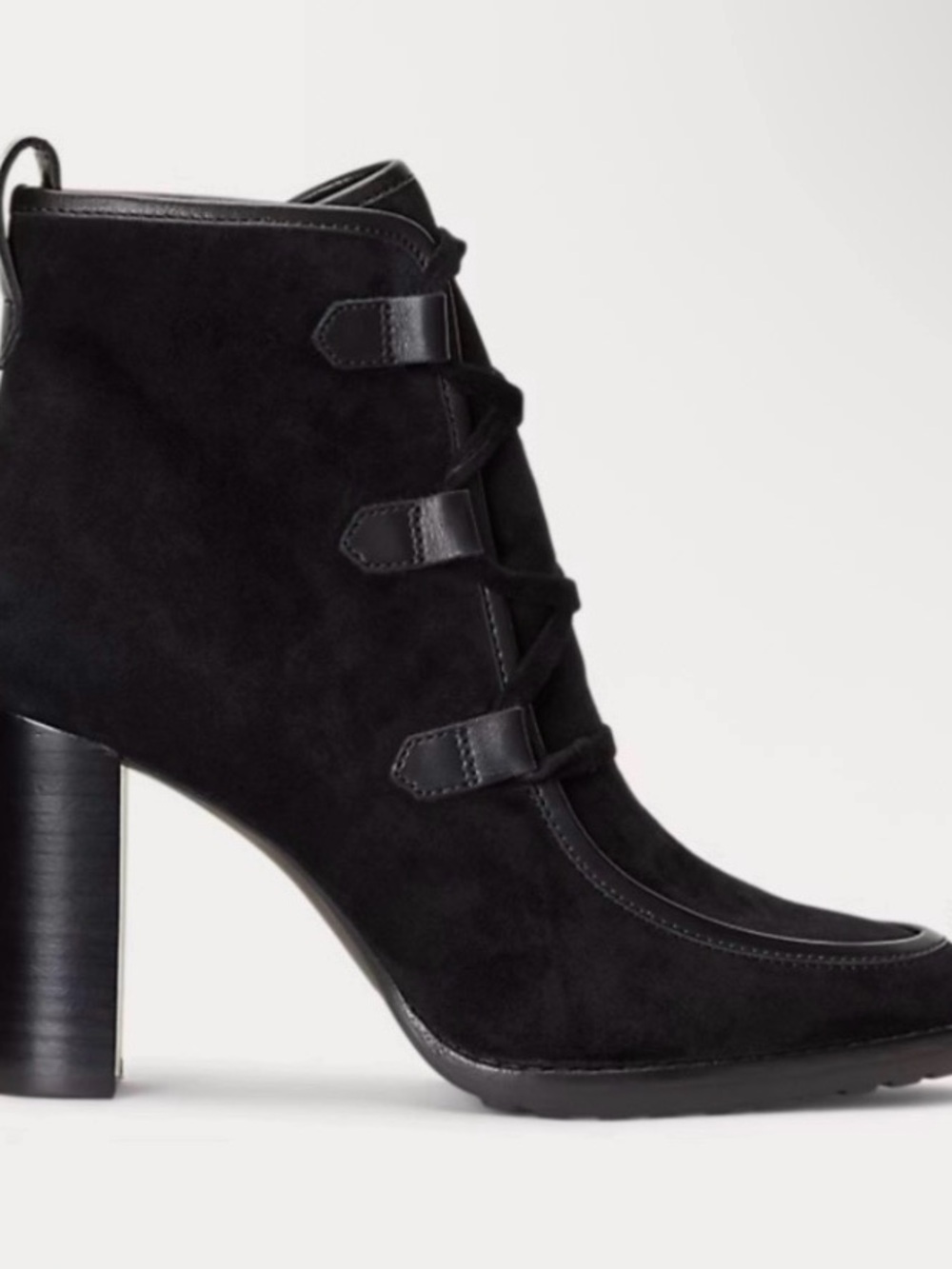 Lauren Ralph Lauren Black Mable Suede Lace-Up Block Heel Ankle Boots